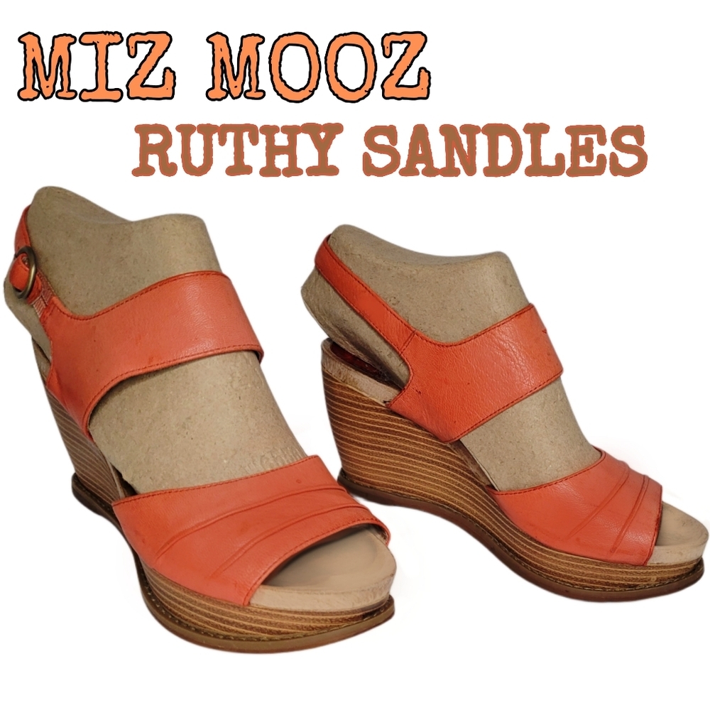 Miz Mooz " Ruthy" coral leather wedge platform sandles retro